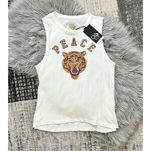 Chaser Brand Women's White "Peace" Tiger Styled Flowy Tank Size Large